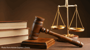 scale and gavel on a table